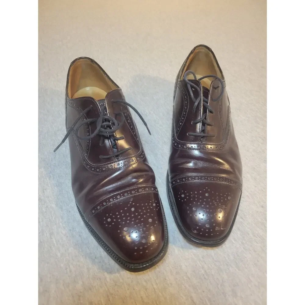 Royal Tweed Brown Leather Cap Toe Brogue Lace-Up Oxford Dress Shoes 10C